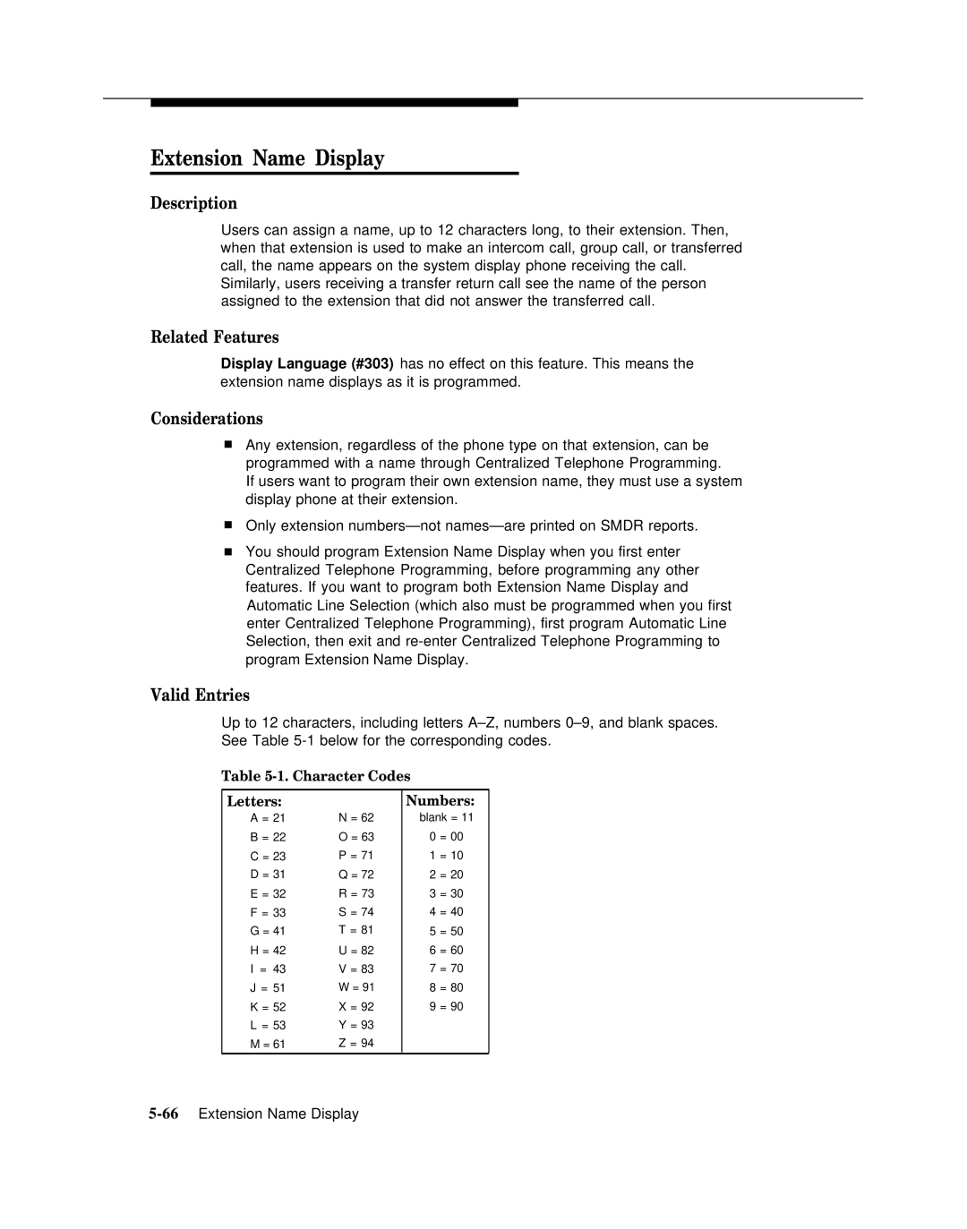 AT&T 518-455-317 manual Extension Name Display, Valid Entries 