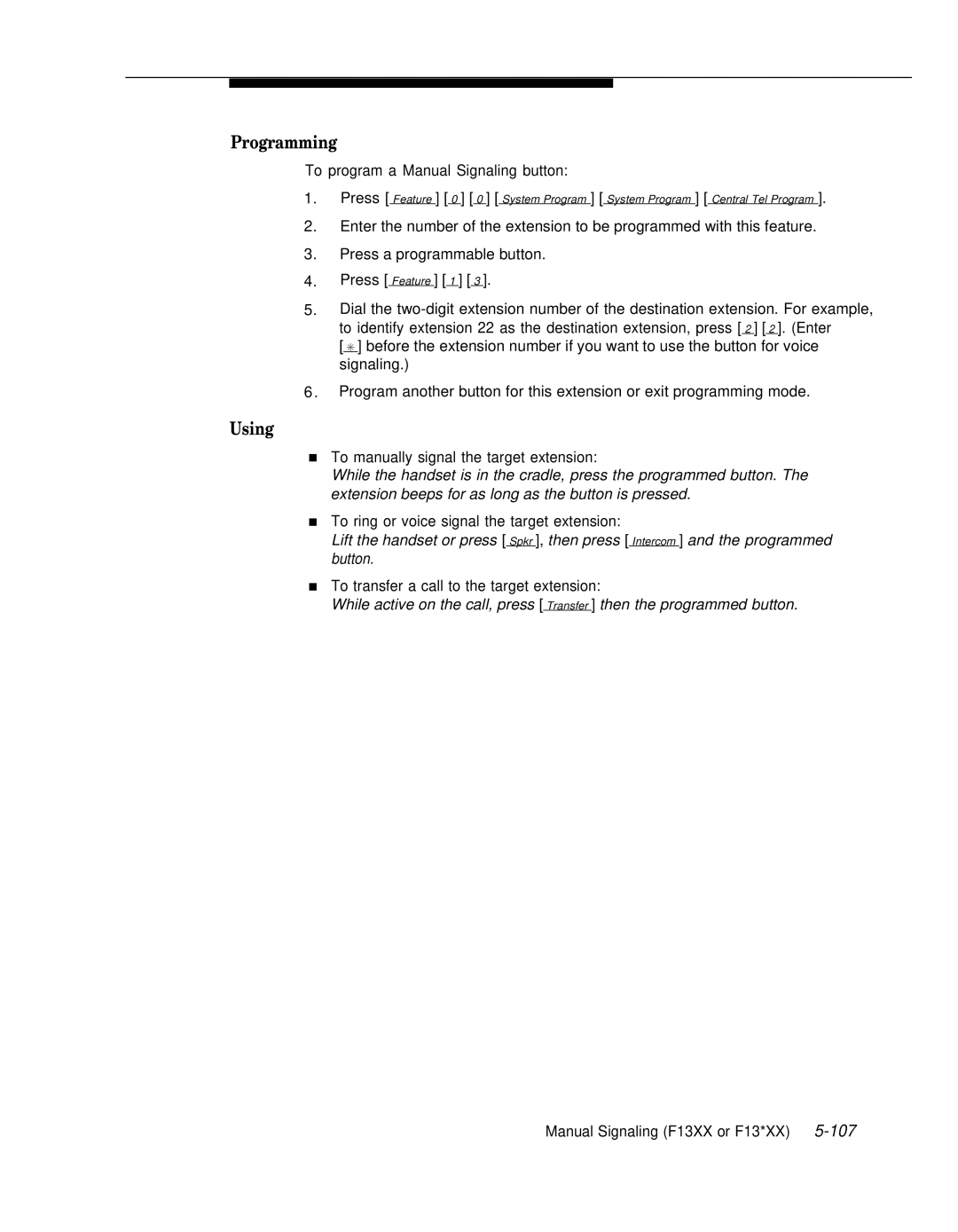 AT&T 518-455-317 manual To program a Manual Signaling button 