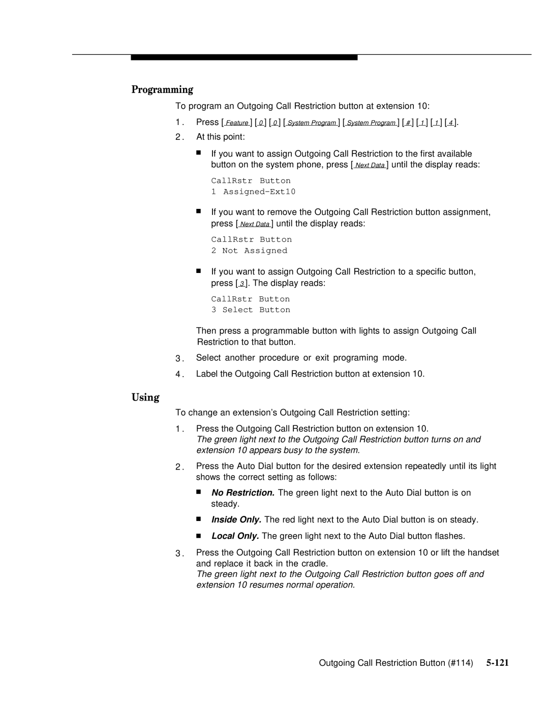 AT&T 518-455-317 manual To program an Outgoing Call Restriction button at extension 