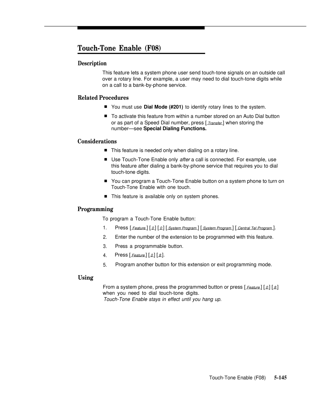 AT&T 518-455-317 manual Touch-Tone Enable F08, Related Procedures 