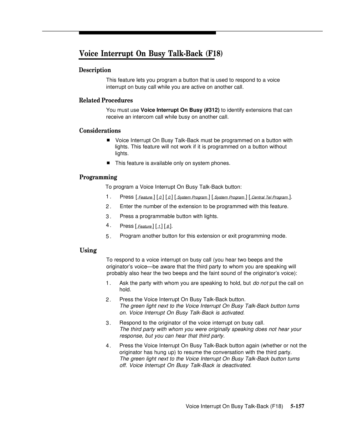 AT&T 518-455-317 manual Voice Interrupt On Busy Talk-Back F18, Related Procedures 