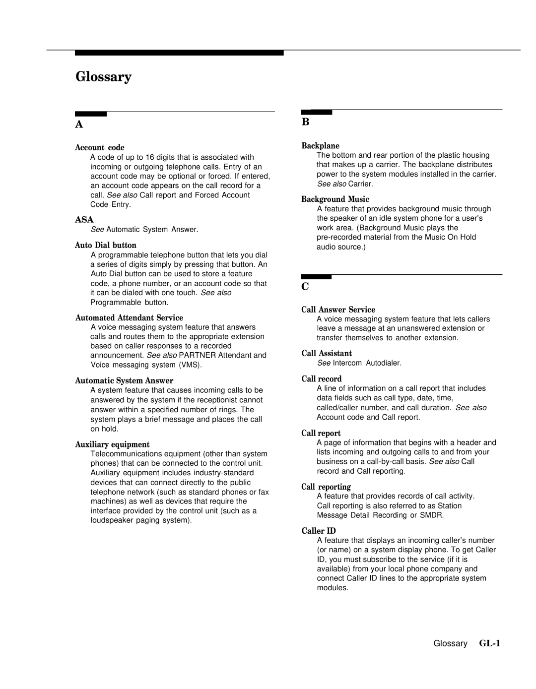 AT&T 518-455-317 manual Glossary 