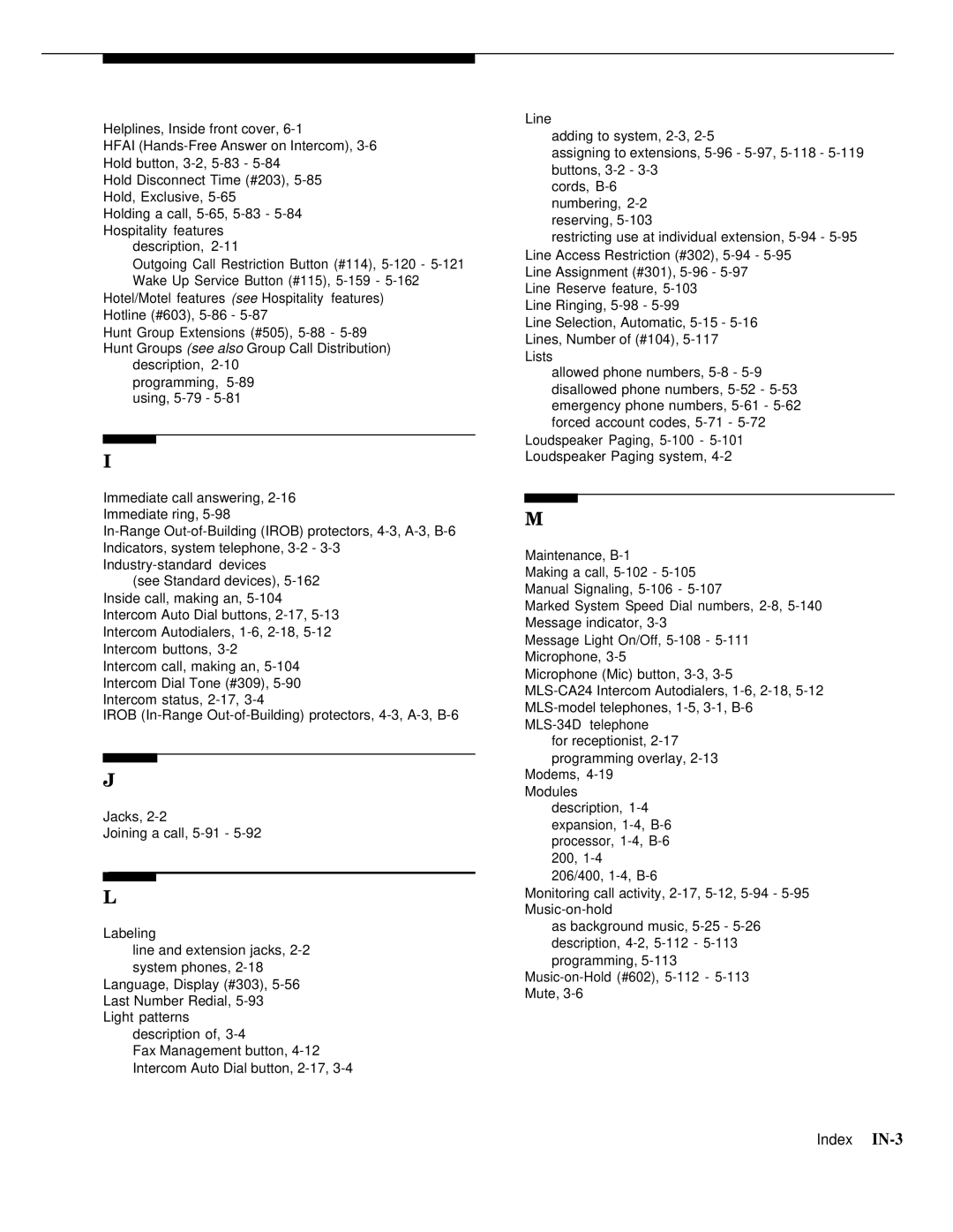 AT&T 518-455-317 manual Index IN-3 