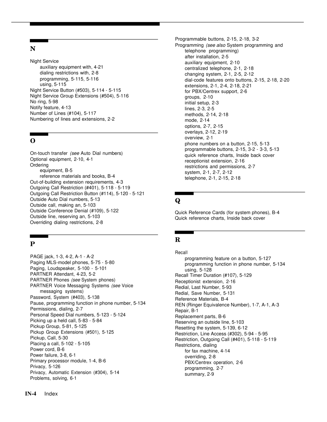 AT&T 518-455-317 manual IN-4 Index 