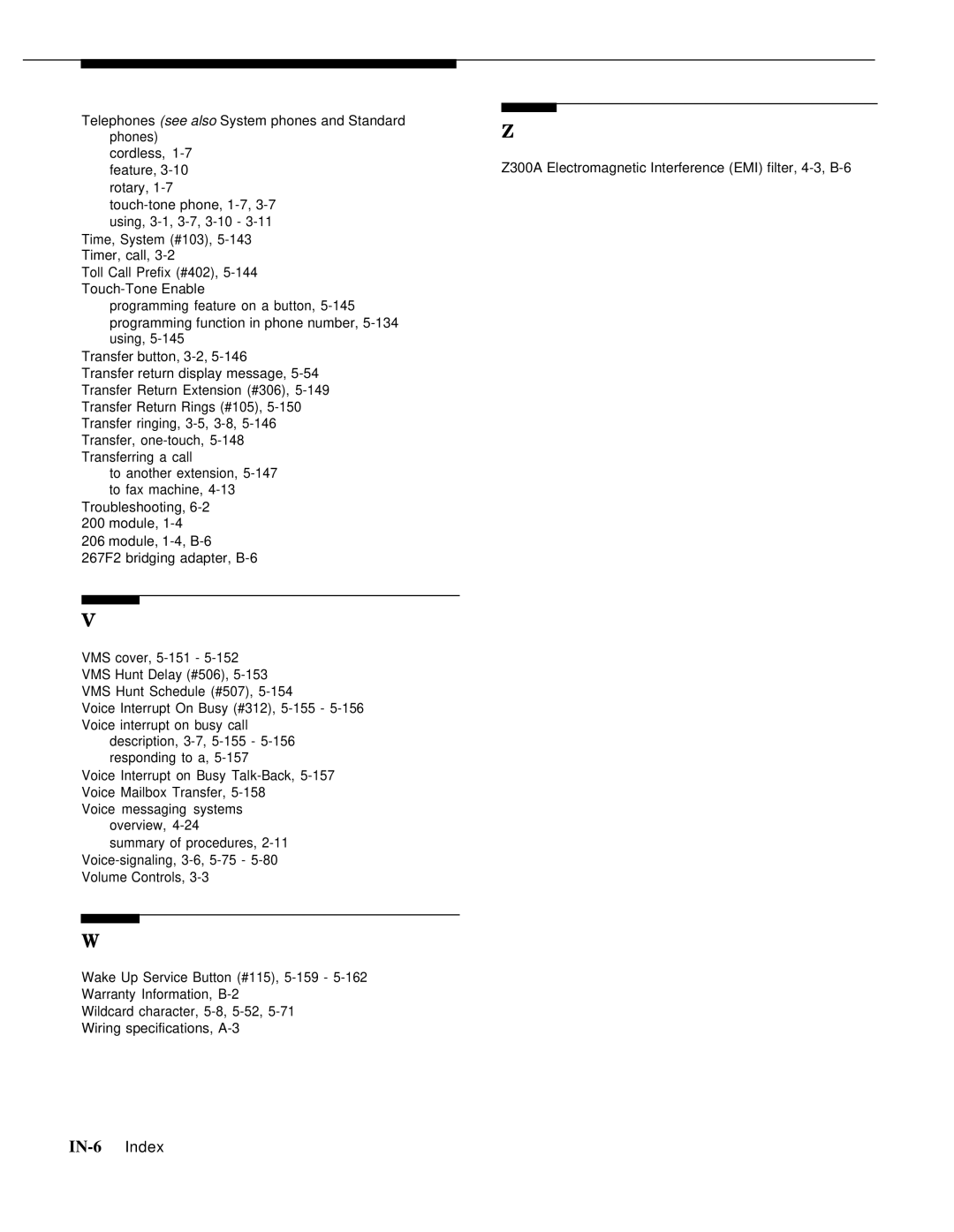 AT&T 518-455-317 manual IN-6 Index 