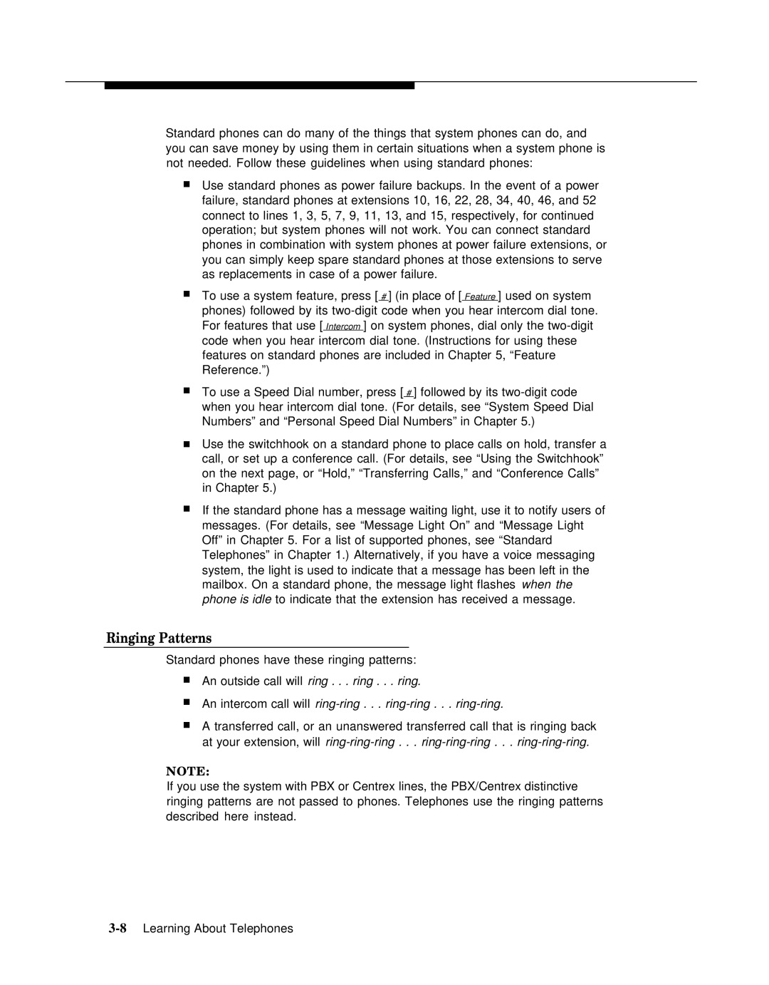 AT&T 518-455-317 manual Standard phones have these ringing patterns 