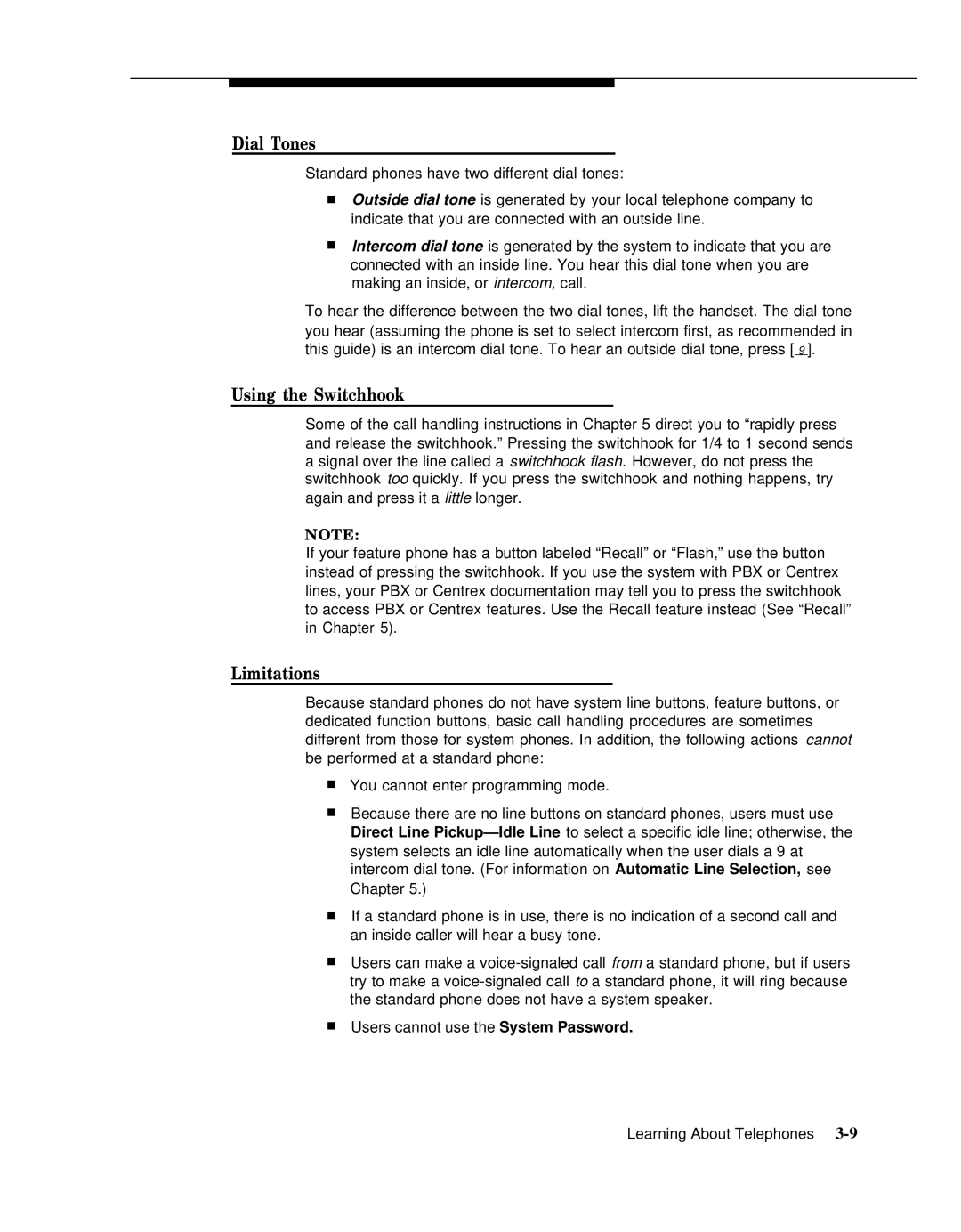 AT&T 518-455-317 manual Using the Switchhook, Limitations 