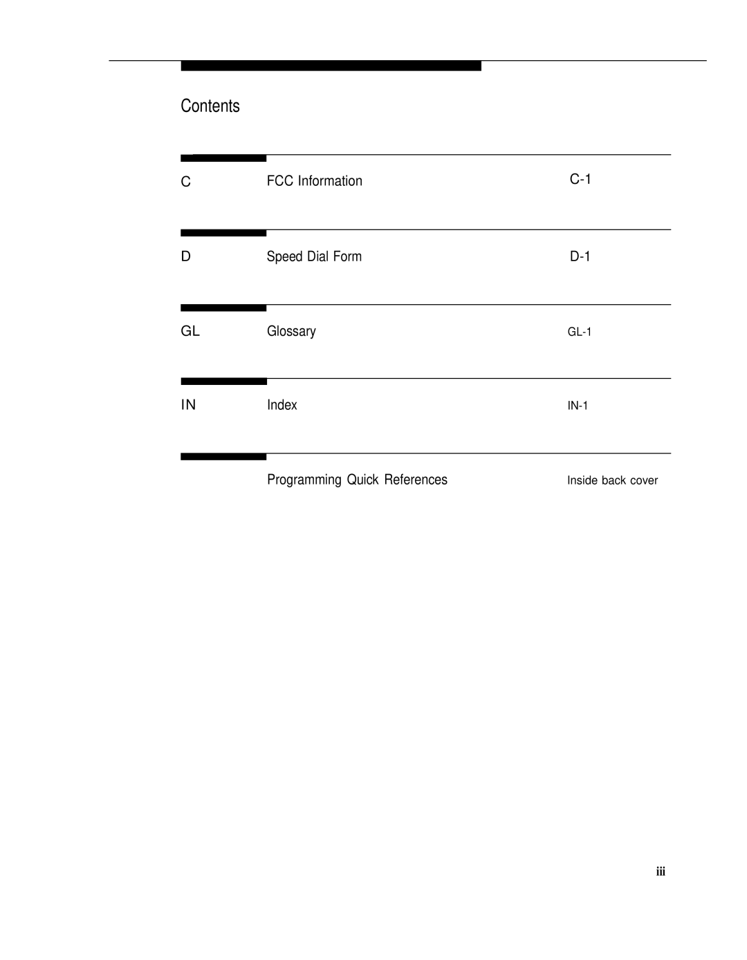 AT&T 518-455-317 manual FCC Information Speed Dial Form Glossary, Index, Programming Quick References 