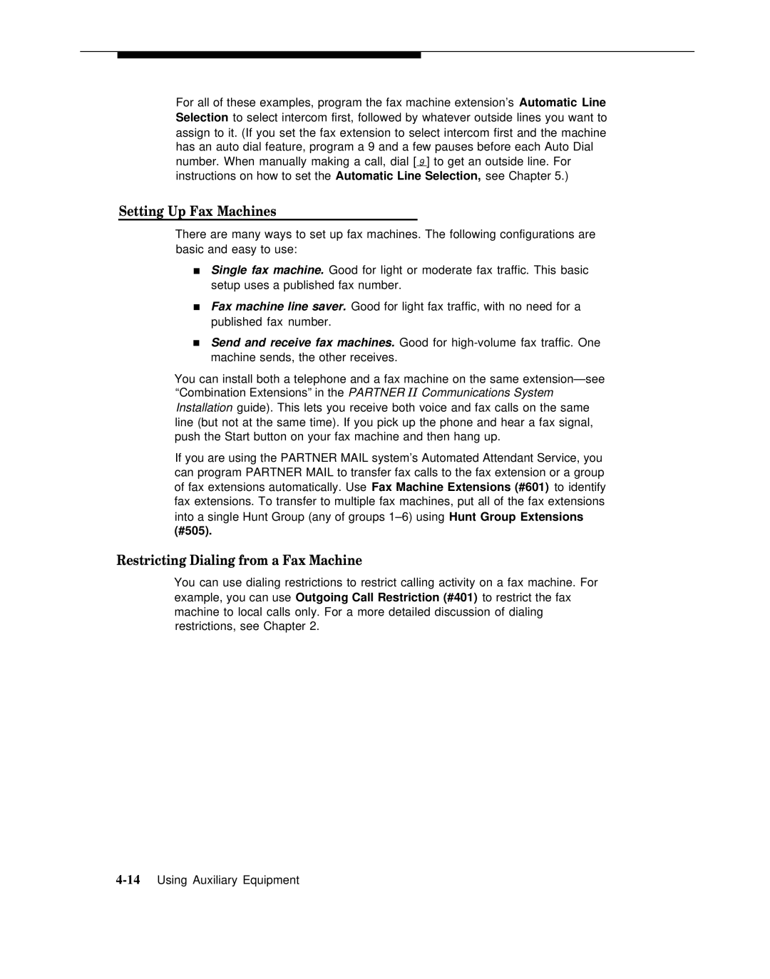 AT&T 518-455-317 manual Setting Up Fax Machines, Restricting Dialing from a Fax Machine 