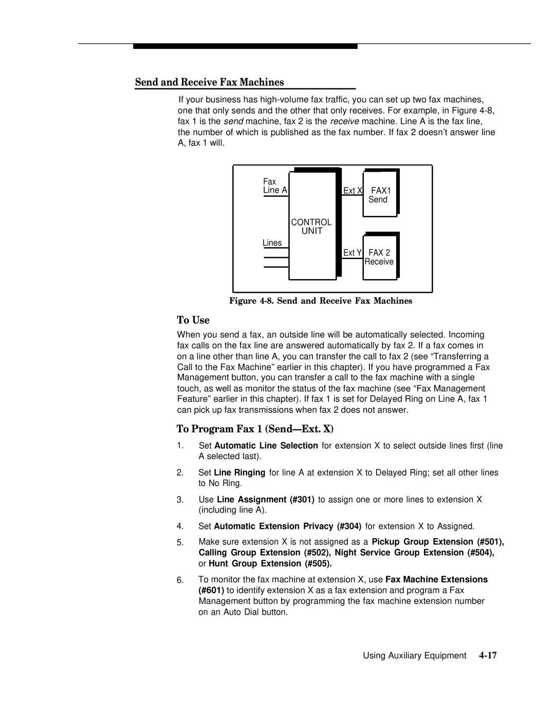 AT&T 518-455-317 manual Send and Receive Fax Machines, To Program Fax 1 Send-Ext 