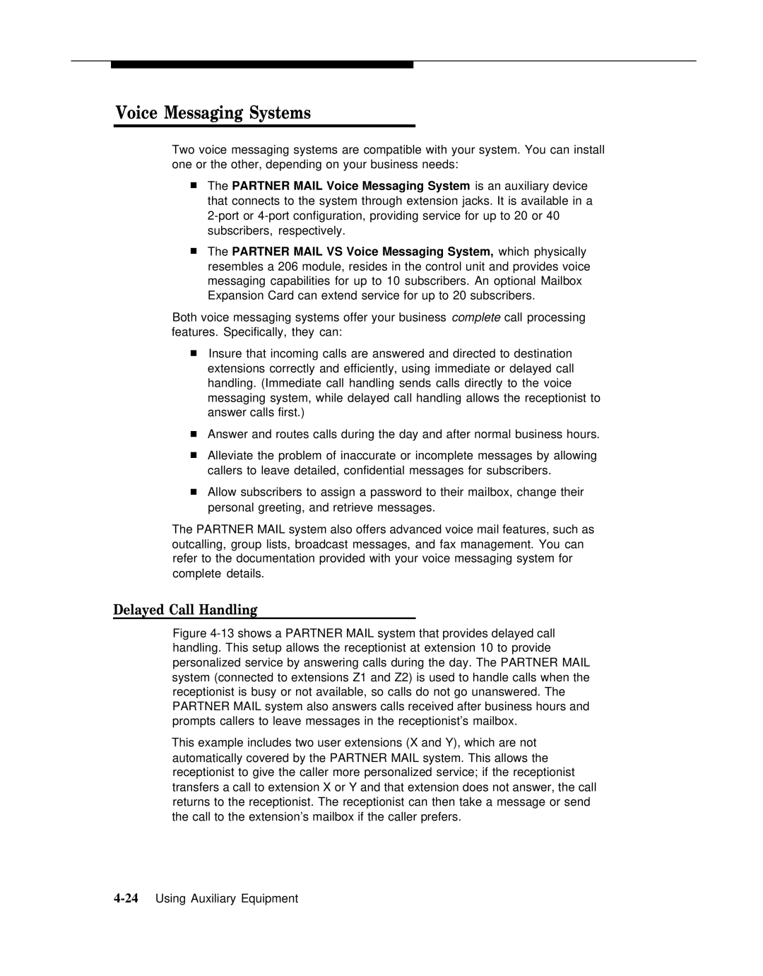 AT&T 518-455-317 manual Voice Messaging Systems, Delayed Call Handling 