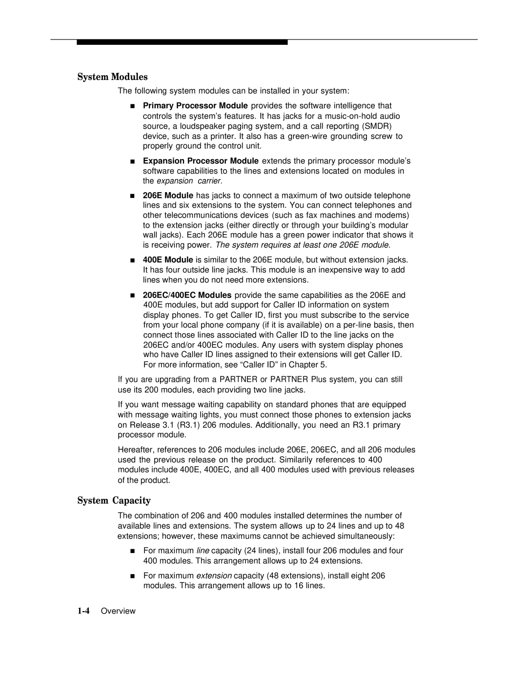 AT&T 518-455-317 manual System Modules, System Capacity 