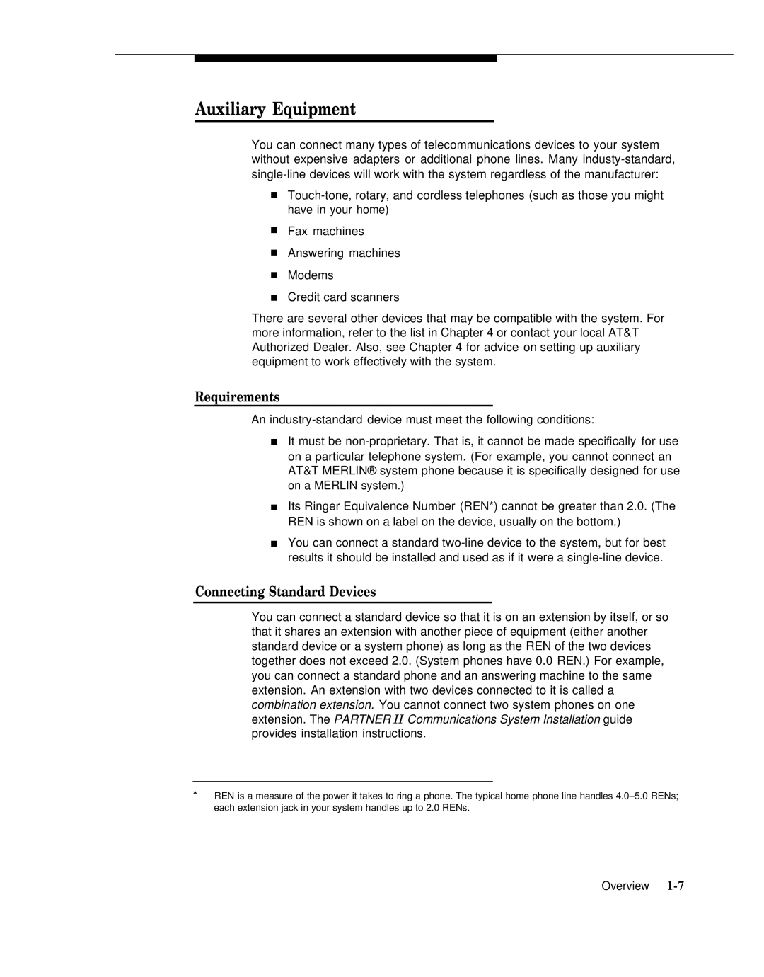 AT&T 518-455-317 manual Auxiliary Equipment, Requirements, Connecting Standard Devices 