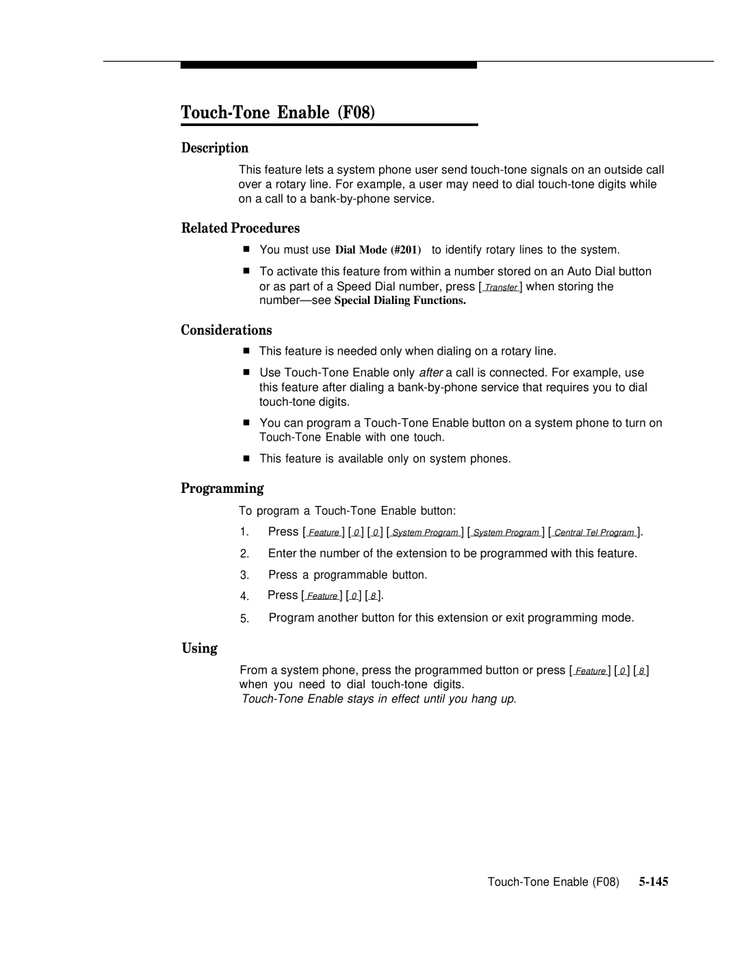 AT&T 518-455-317 manual Touch-Tone Enable F08, Related Procedures 