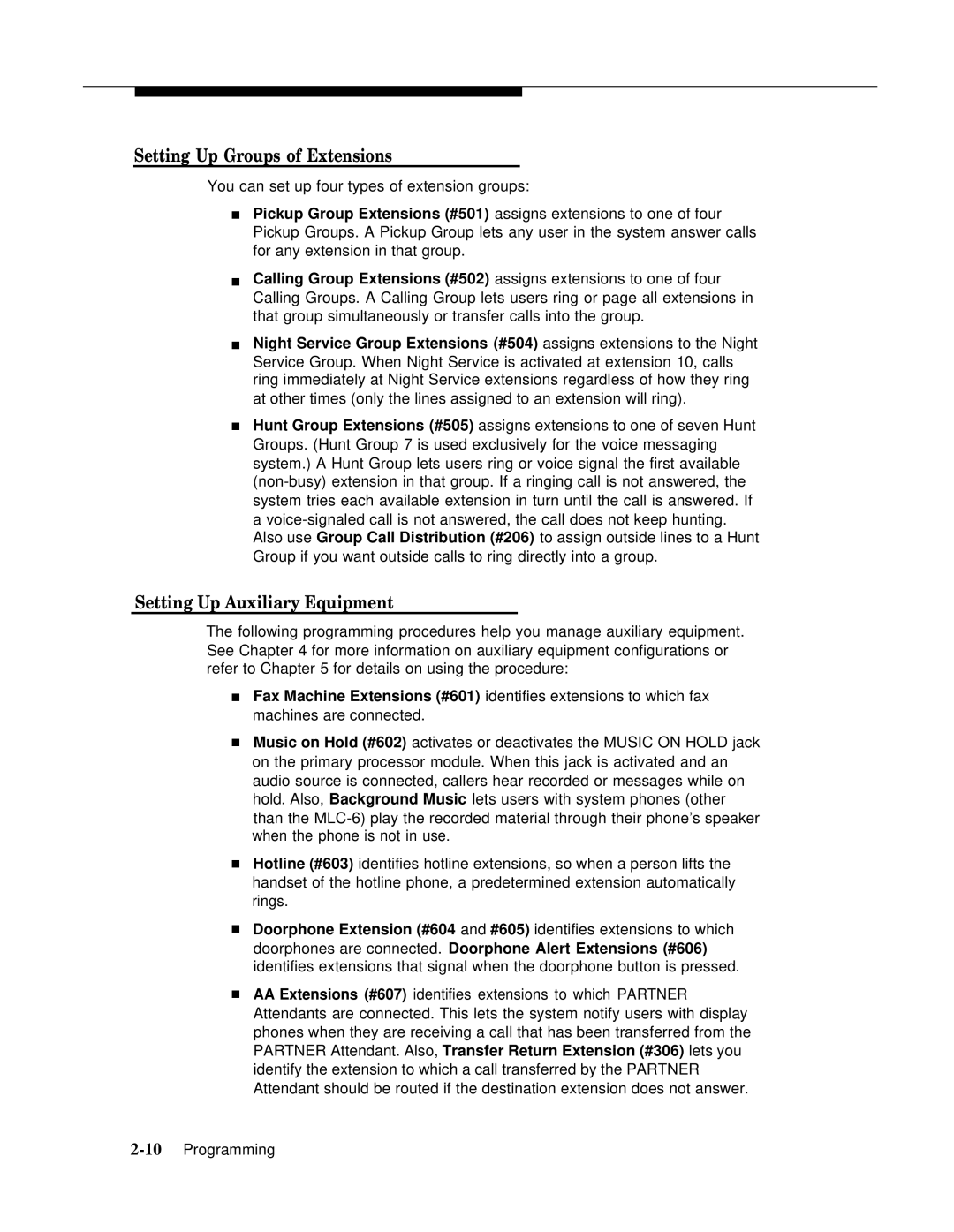 AT&T 518-455-317 manual Setting Up Groups of Extensions, Setting Up Auxiliary Equipment 