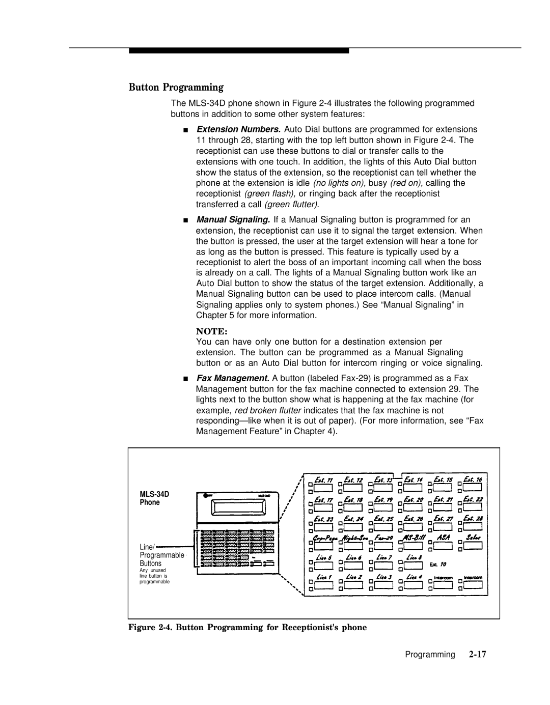 AT&T 518-455-317 manual Button Programming for Receptionists phone 