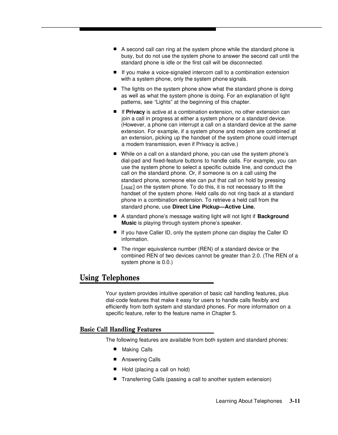 AT&T 518-455-317 manual Using Telephones, Basic Call Handling Features 