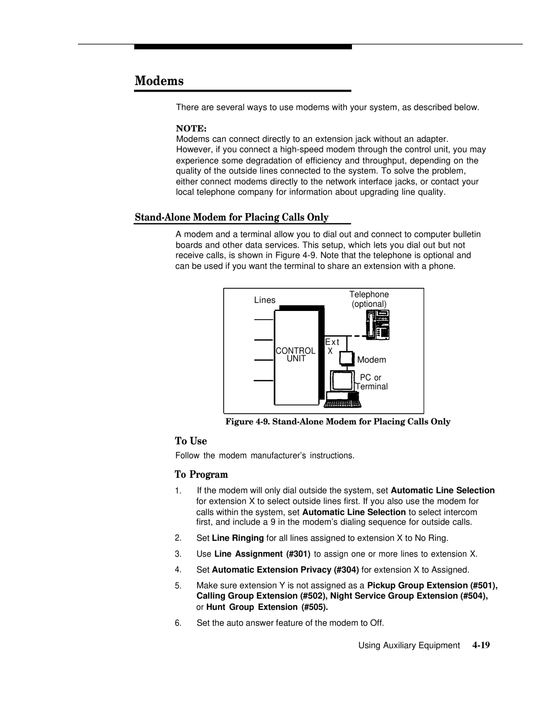 AT&T 518-455-317 manual Modems, Stand-Alone Modem for Placing Calls Only 