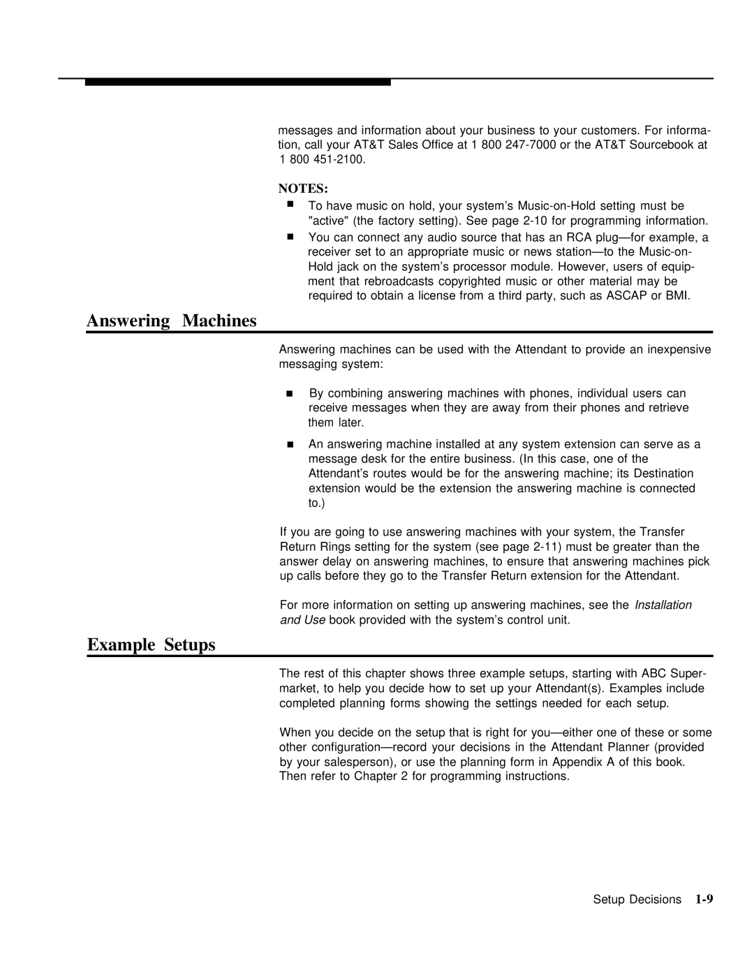 AT&T 518-455-710 manual Answering Machines, Example Setups 