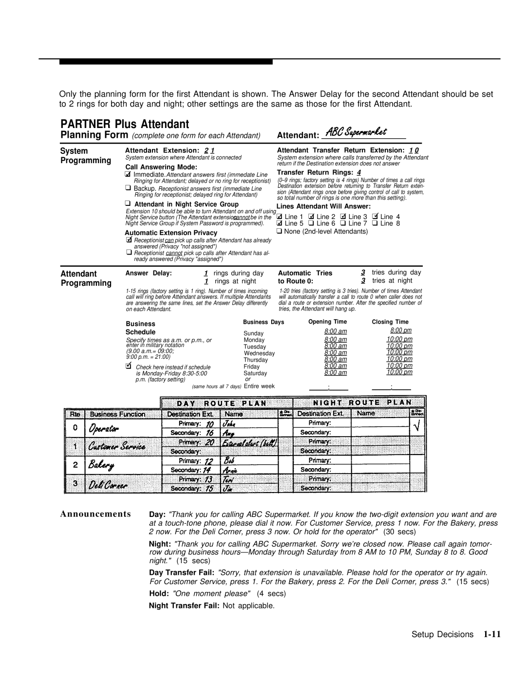 AT&T 518-455-710 manual Attendant System, Programming 