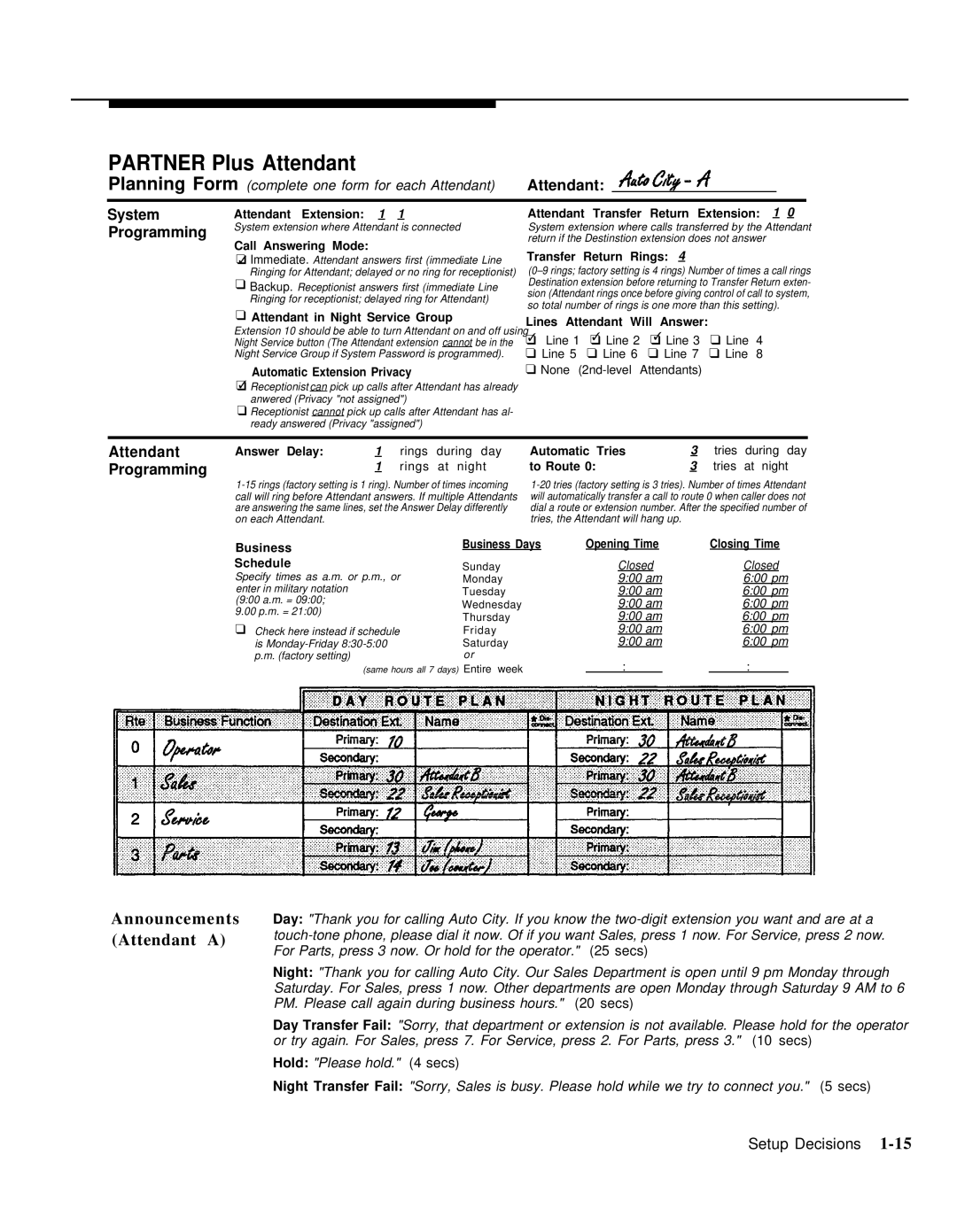 AT&T 518-455-710 manual Announcements Attendant a, None 2nd-level Attendants 