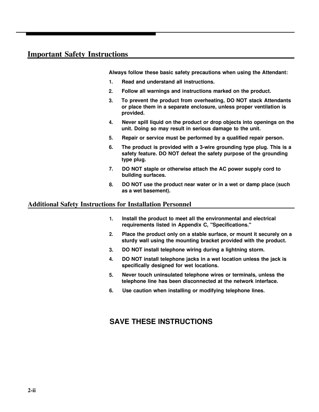 AT&T 518-455-710 manual Important Safety Instructions, Additional Safety Instructions for Installation Personnel 