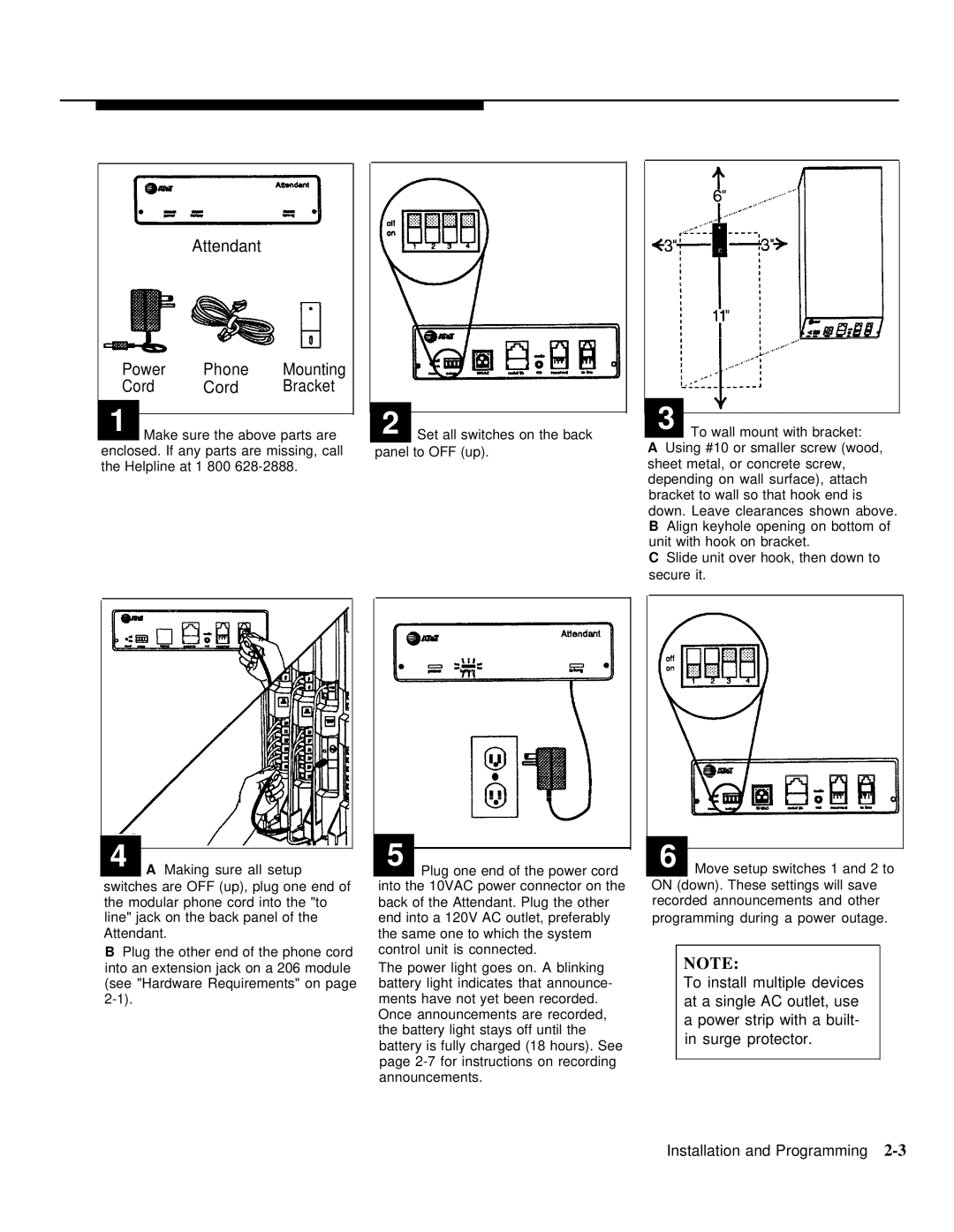 AT&T 518-455-710 manual Attendant Power Phone Mounting Cord Cord Bracket 