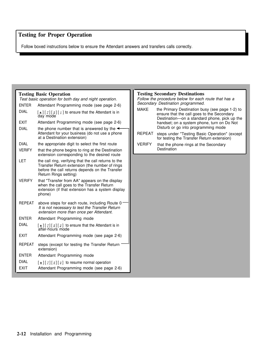 AT&T 518-455-710 manual Testing Basic Operation, Testing Secondary Destinations 