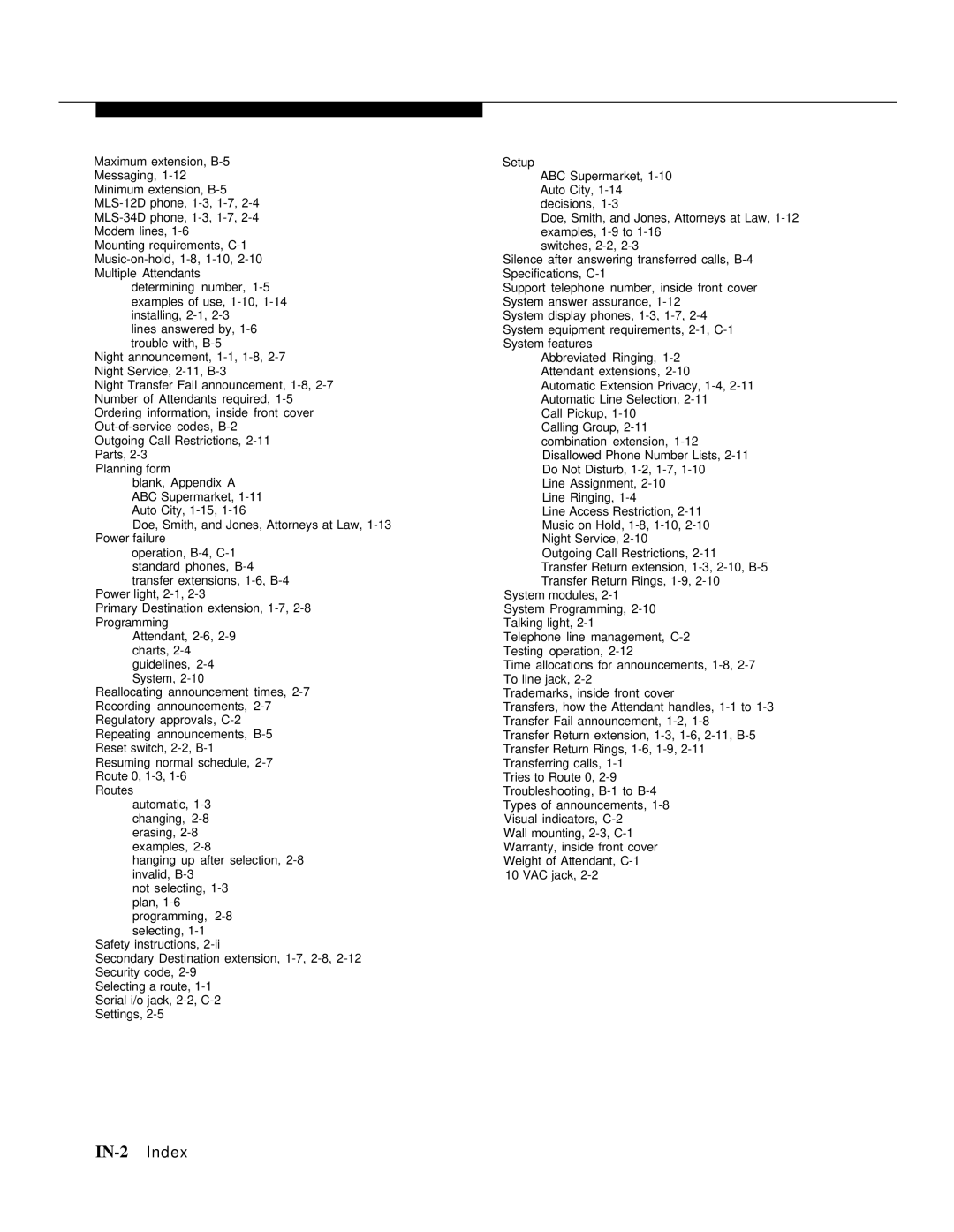 AT&T 518-455-710 manual IN-2 Index 