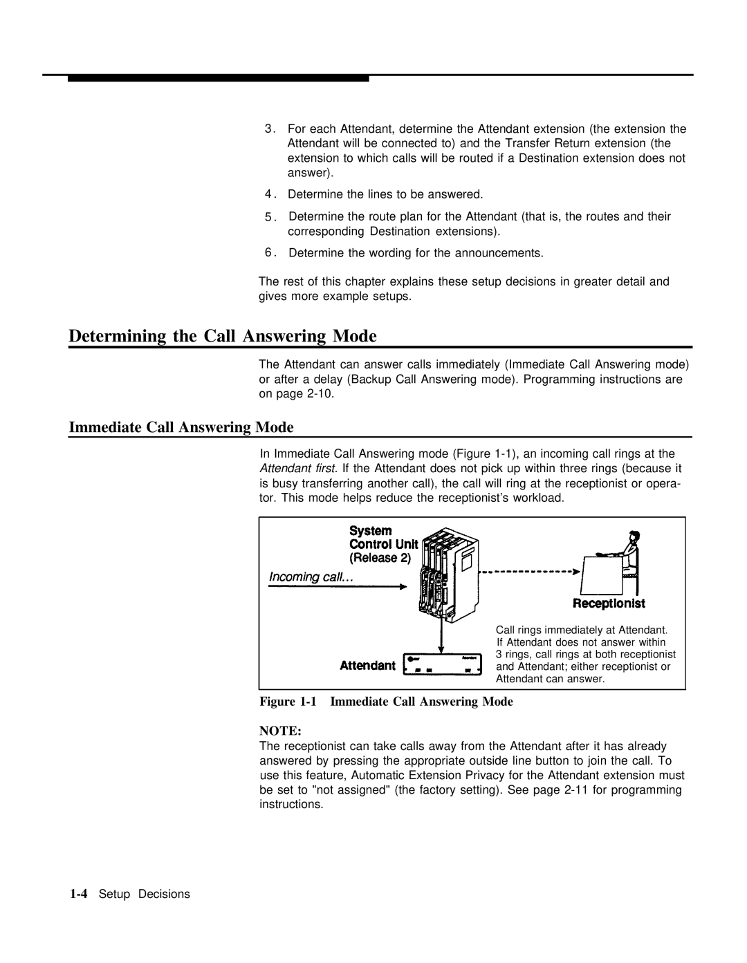 AT&T 518-455-710 manual Determining the Call Answering Mode, Immediate Call Answering Mode 