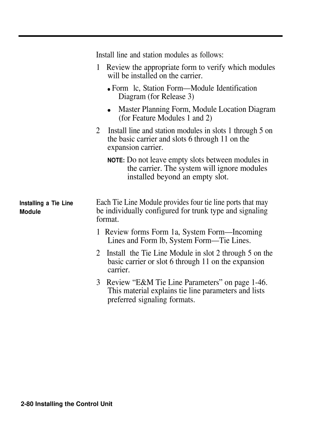 AT&T 518-600-016 manual Installing a Tie Line Module 