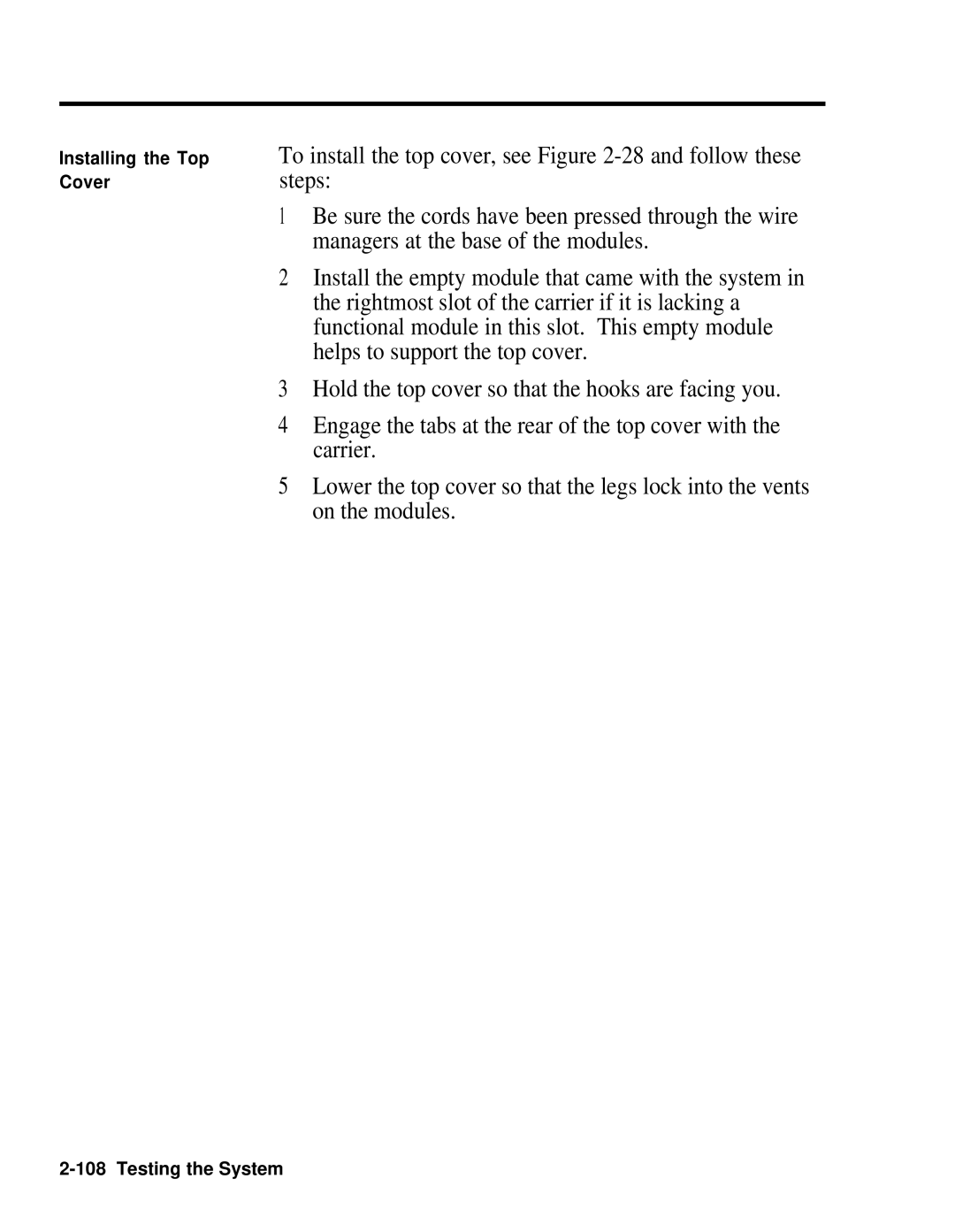 AT&T 518-600-016 manual Installing the Top Cover 