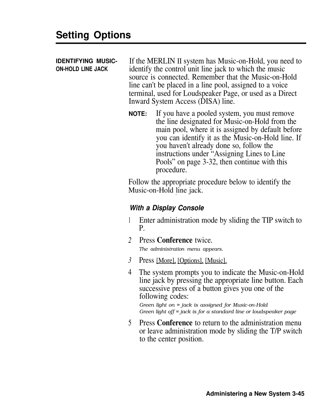 AT&T 518-600-016 manual Setting Options, Follow the appropriate procedure below to identify 