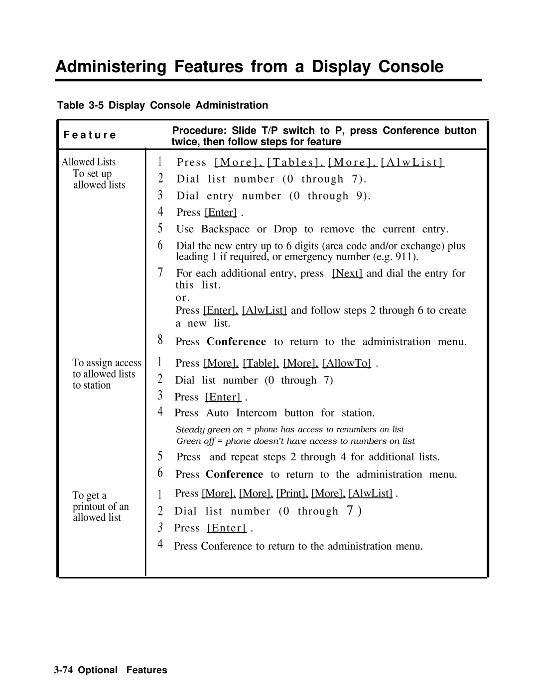 AT&T 518-600-016 manual Administering Features from a Display Console 