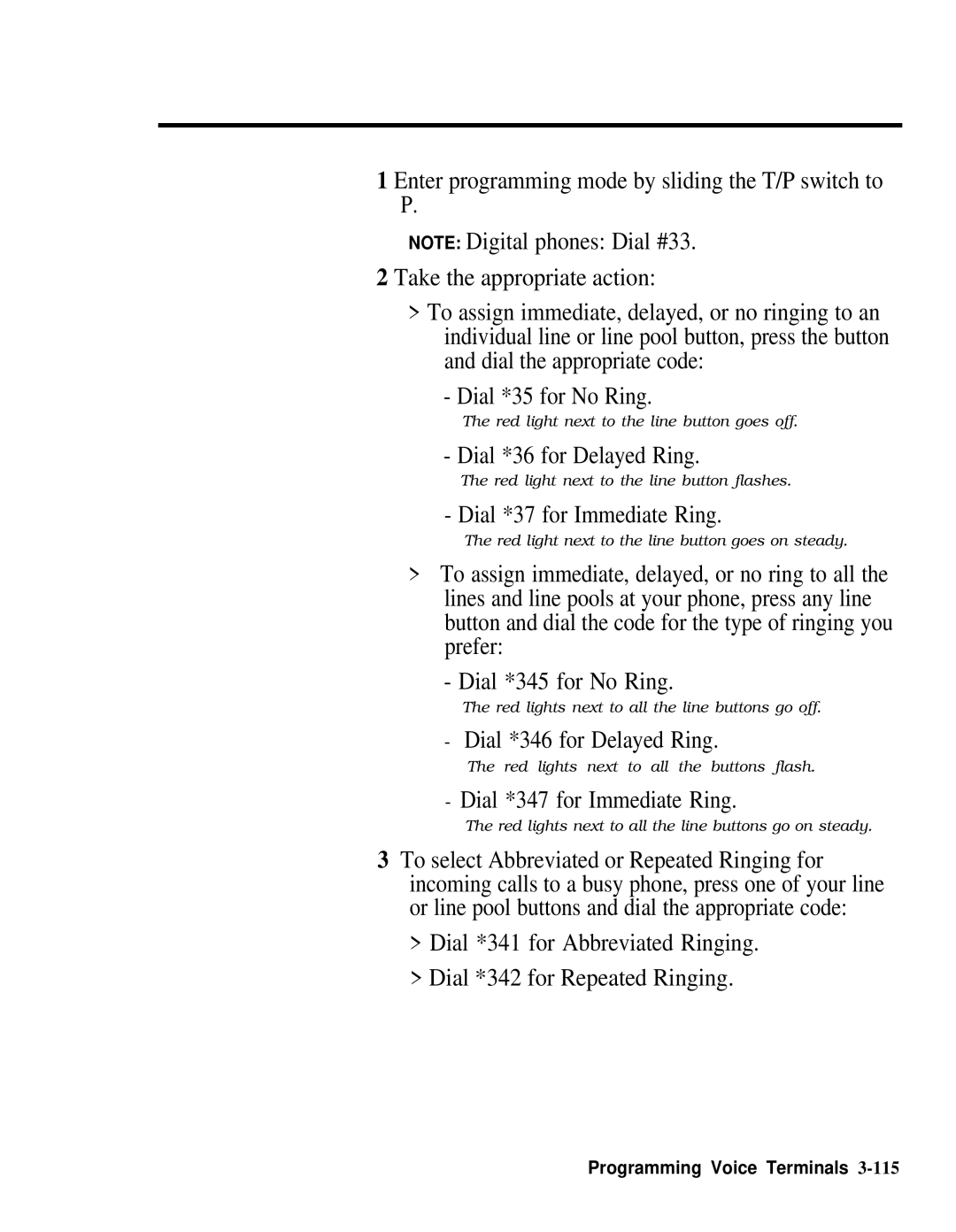 AT&T 518-600-016 manual Dial *36 for Delayed Ring, Dial *37 for Immediate Ring, Dial *346 for Delayed Ring 