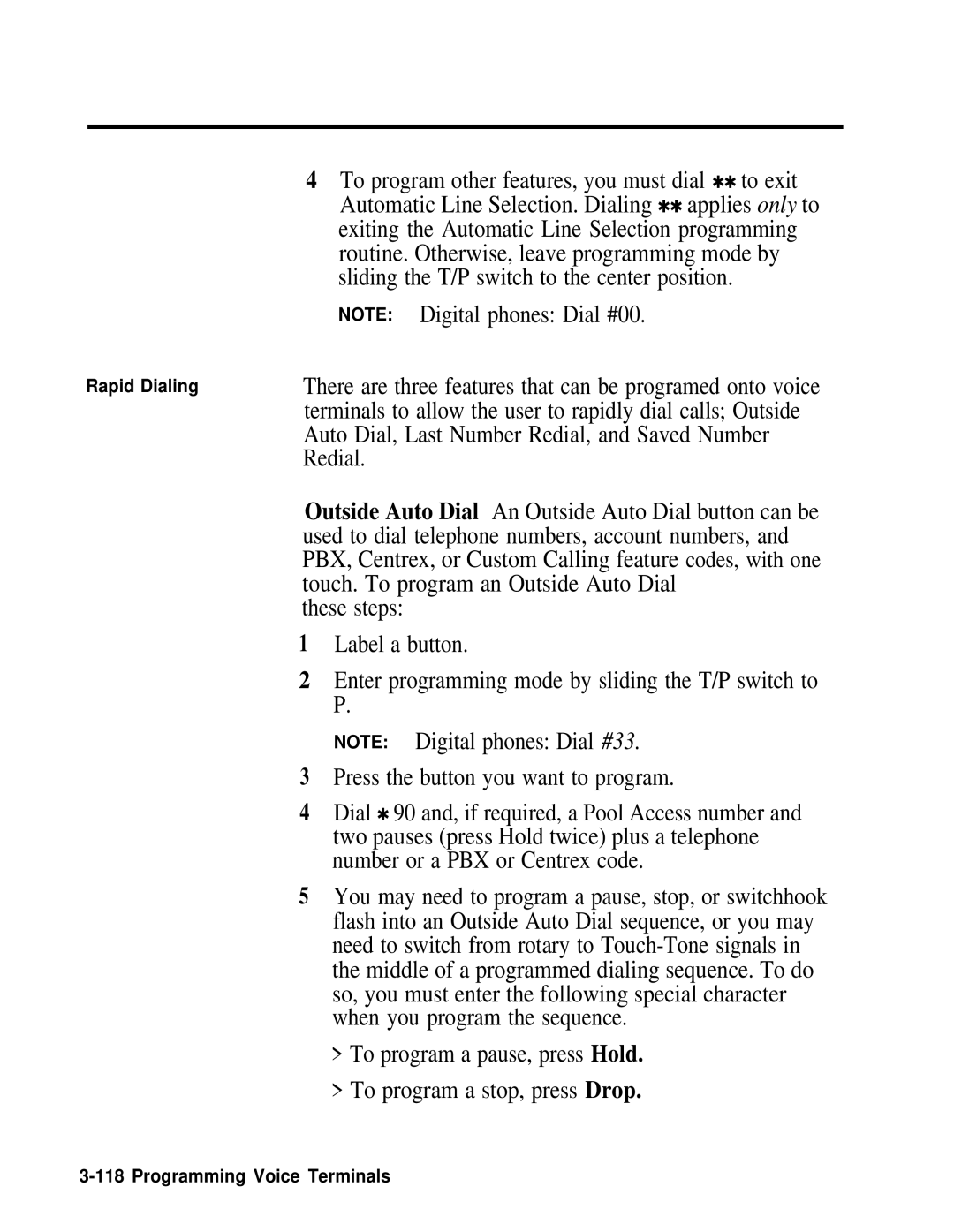 AT&T 518-600-016 manual To program a pause, press Hold To program a stop, press Drop 