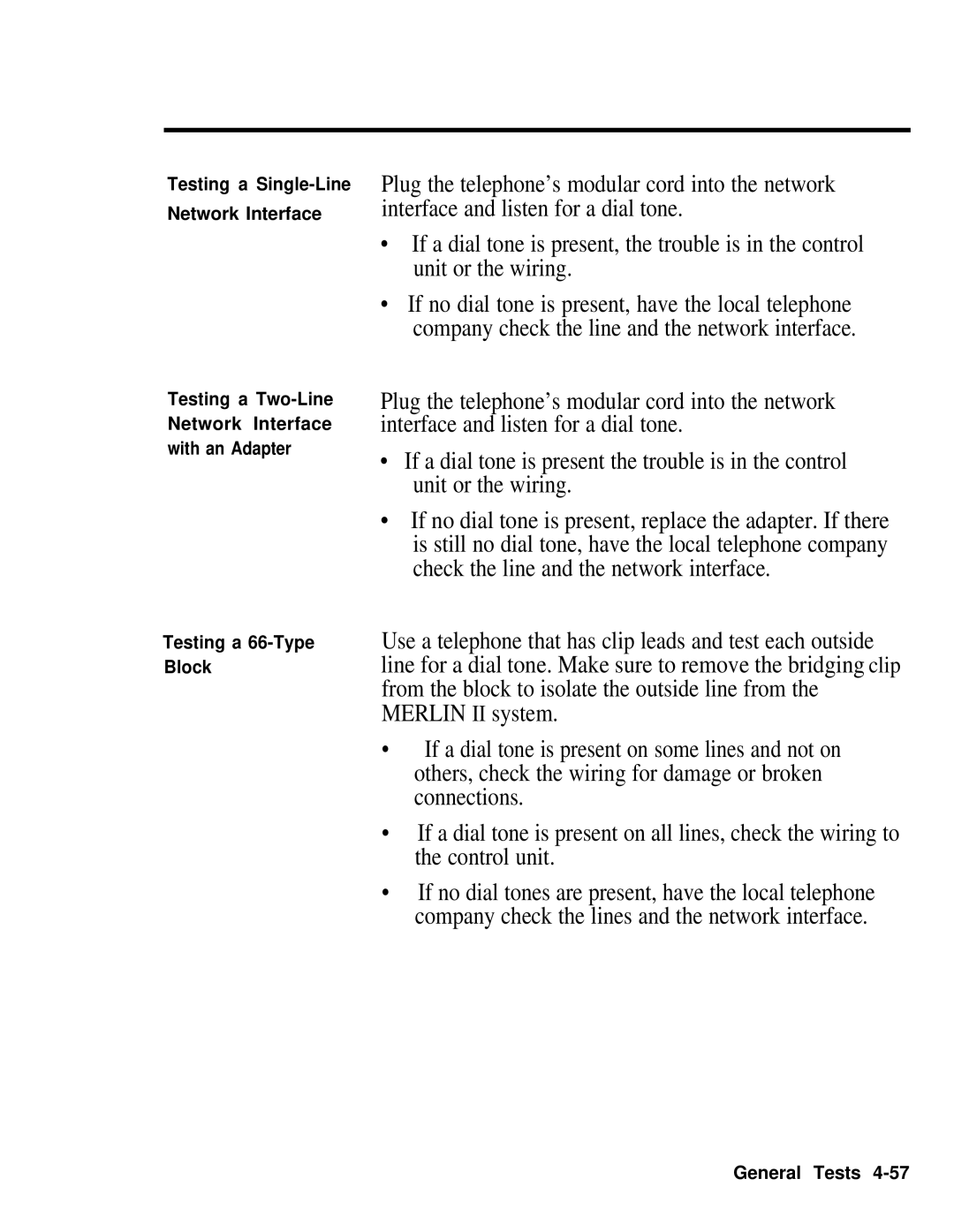 AT&T 518-600-016 manual General Tests 