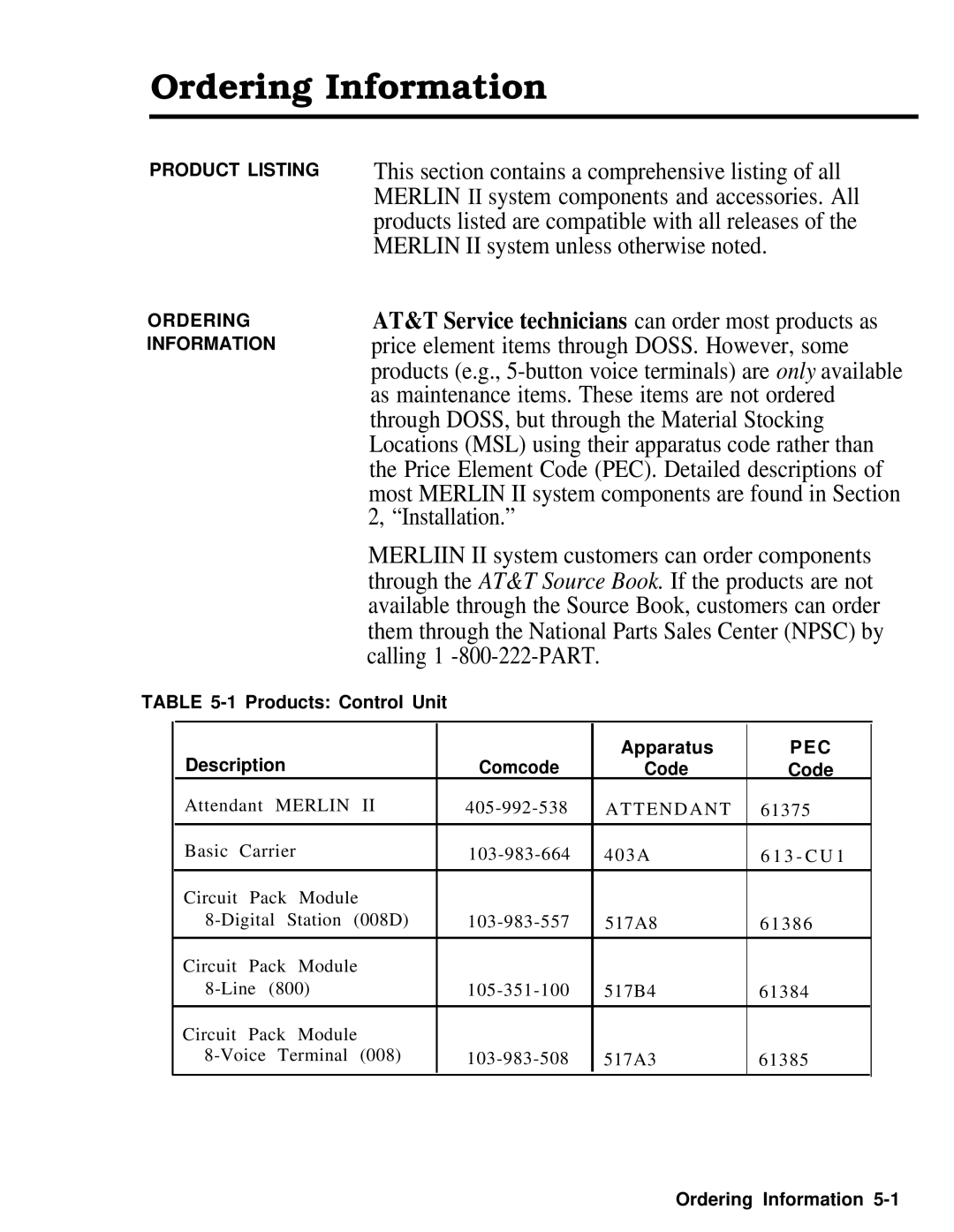 AT&T 518-600-016 manual Product Listing 