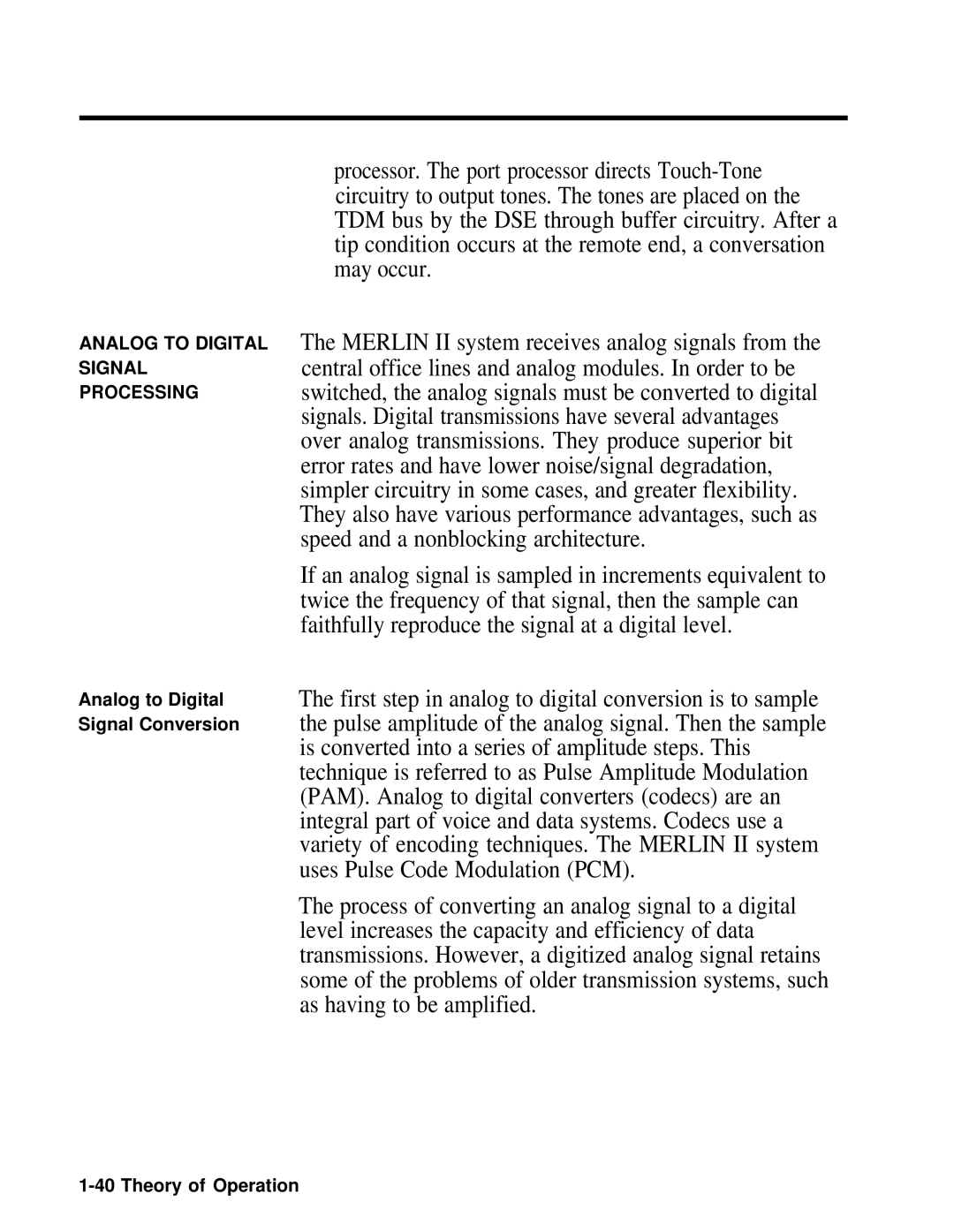 AT&T 518-600-016 manual Analog to Digital Signal Processing 