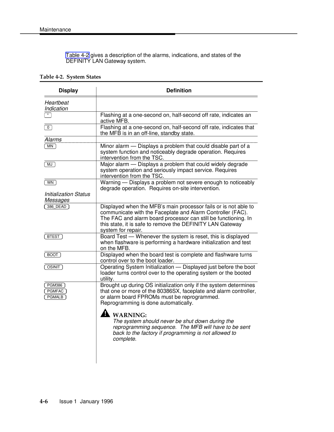 AT&T 555-230-223 manual System States, Display Definition 