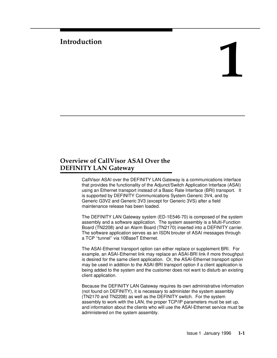 AT&T 555-230-223 manual Introduction, Overview of CallVisor Asai Over Definity LAN Gateway 