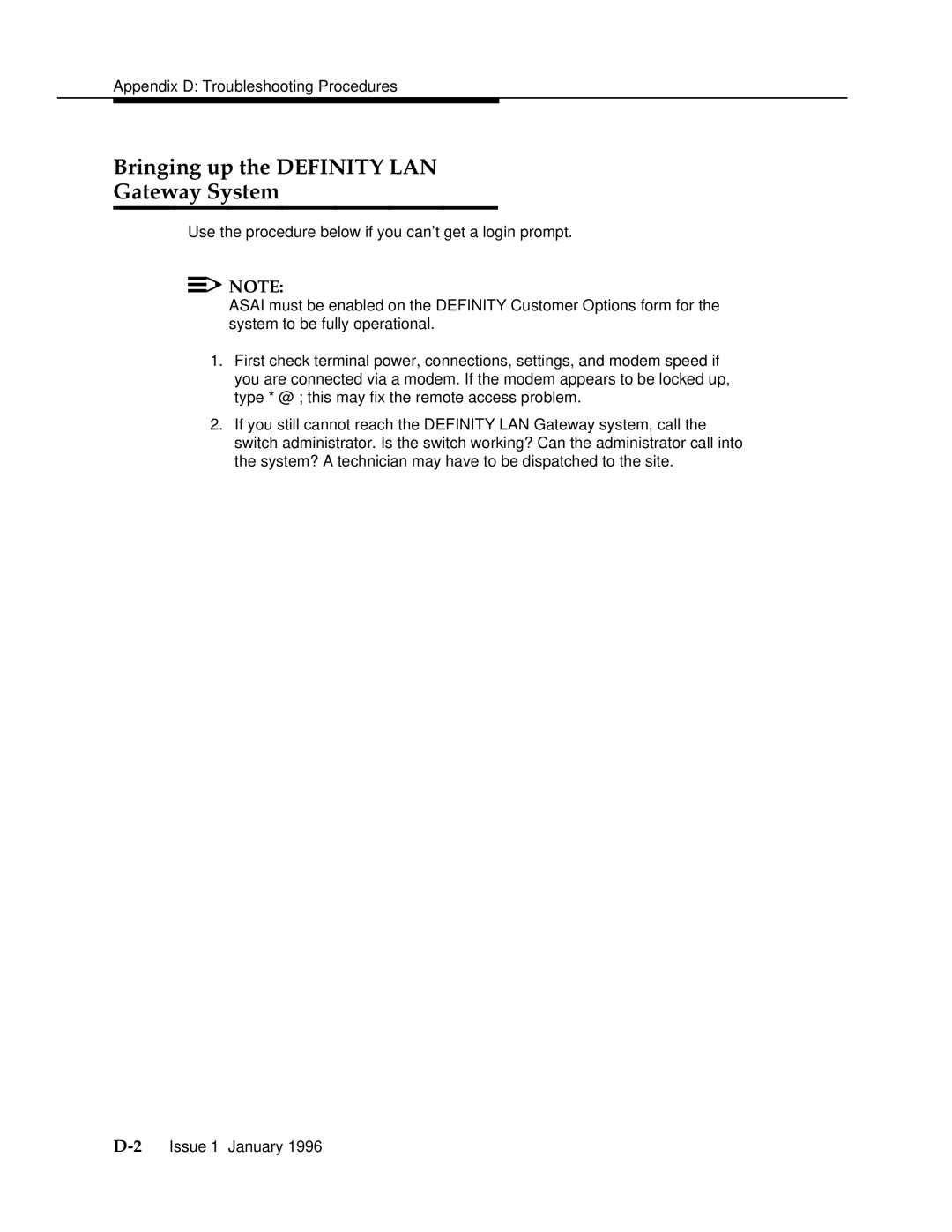 AT&T 555-230-223 manual Bringing up the Definity LAN Gateway System 