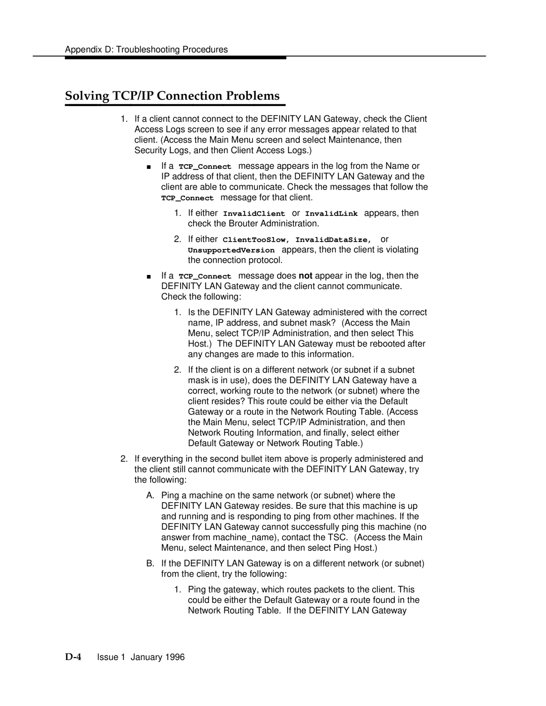 AT&T 555-230-223 manual Solving TCP/IP Connection Problems 