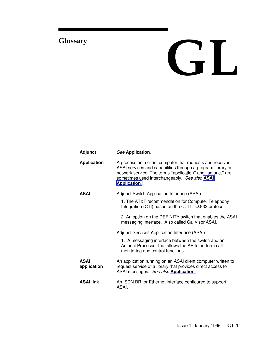 AT&T 555-230-223 manual GlossaryGL, Adjunct See Application 