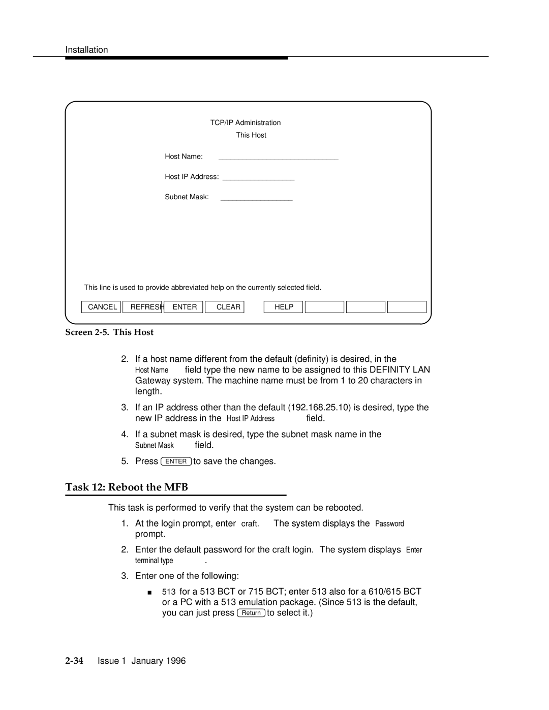 AT&T 555-230-223 manual Task 12 Reboot the MFB, Screen 2-5. This Host 