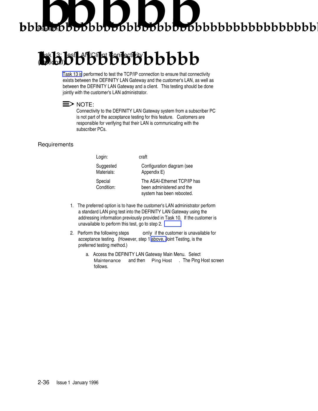 AT&T 555-230-223 manual Task 13 Test LAN/Client Connectivity Optional, Requirements 