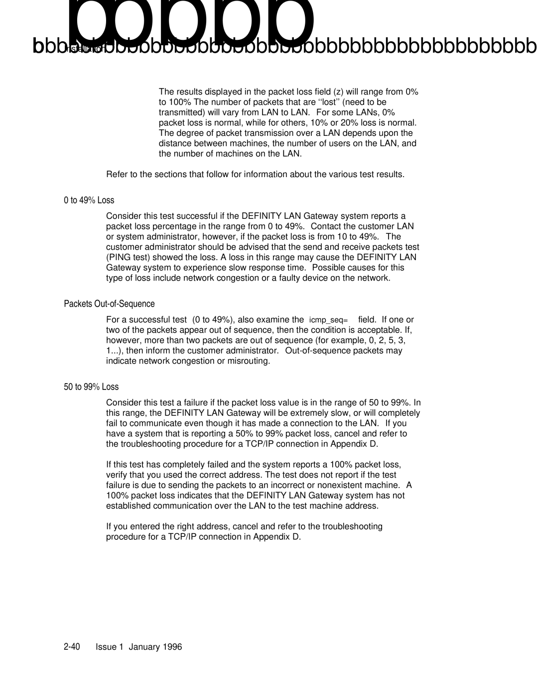 AT&T 555-230-223 manual To 49% Loss, Packets Out-of-Sequence, 50 to 99% Loss 