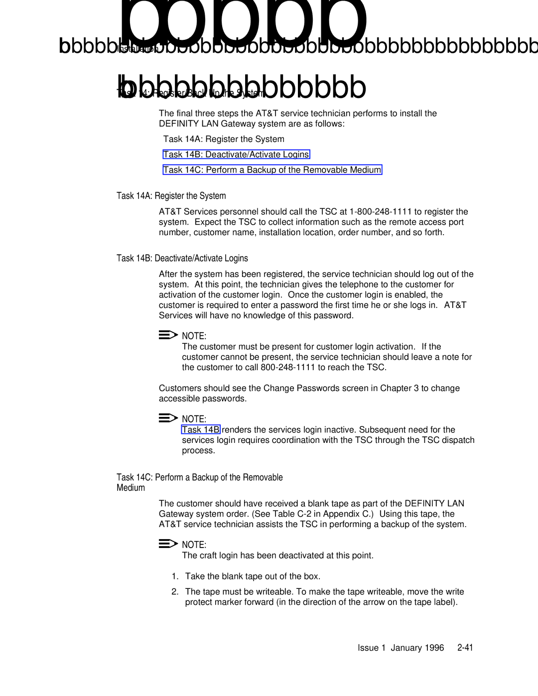 AT&T 555-230-223 Task 14 Register/Back Up the System, Task 14A Register the System, Task 14B Deactivate/Activate Logins 