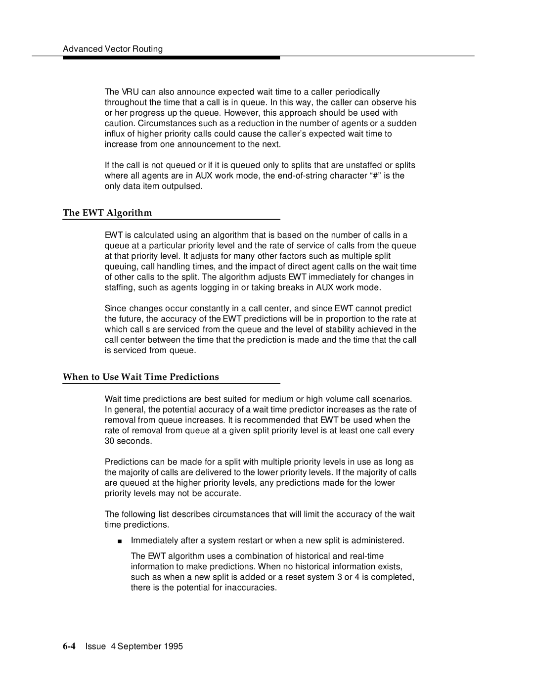 AT&T 555-230-520 manual EWT Algorithm, When to Use Wait Time Predictions 