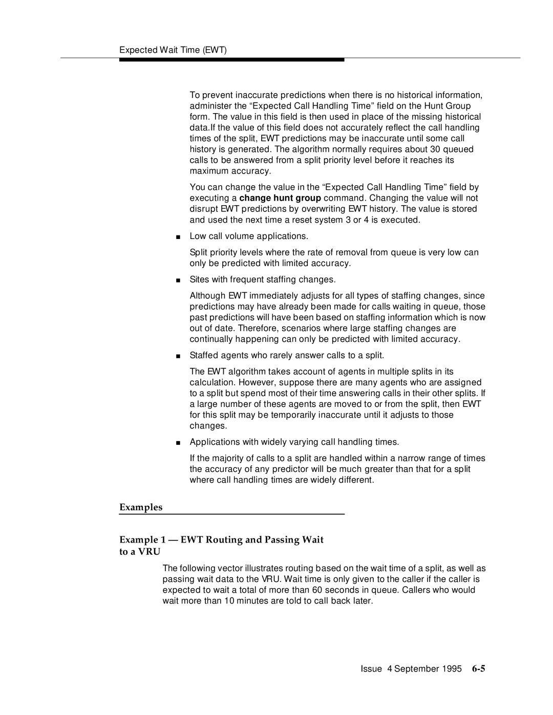 AT&T 555-230-520 manual Examples Example 1 EWT Routing and Passing Wait to a VRU 